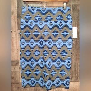 NWT Lularoe Blue Brown Patterned Women's Pemcil Skirt Size Medium
